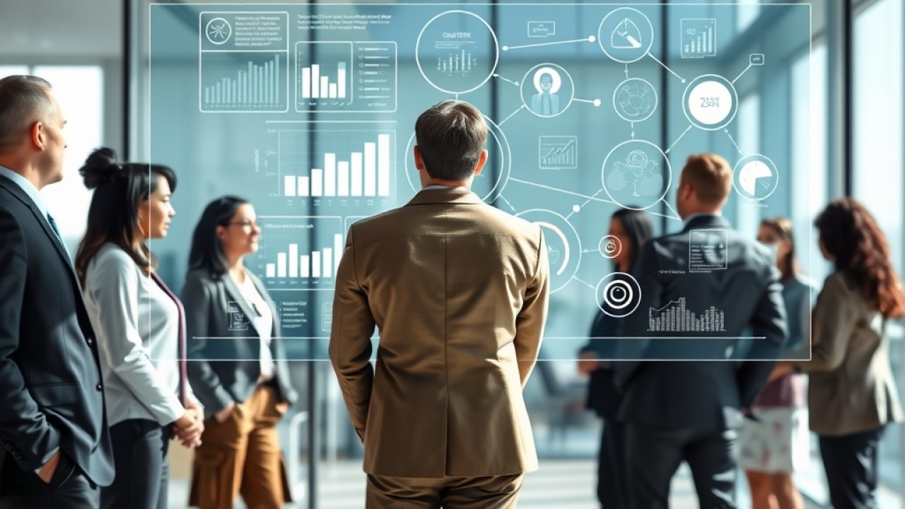 Diskusi profesional tentang strategi digitalisasi bisnis di kantor modern