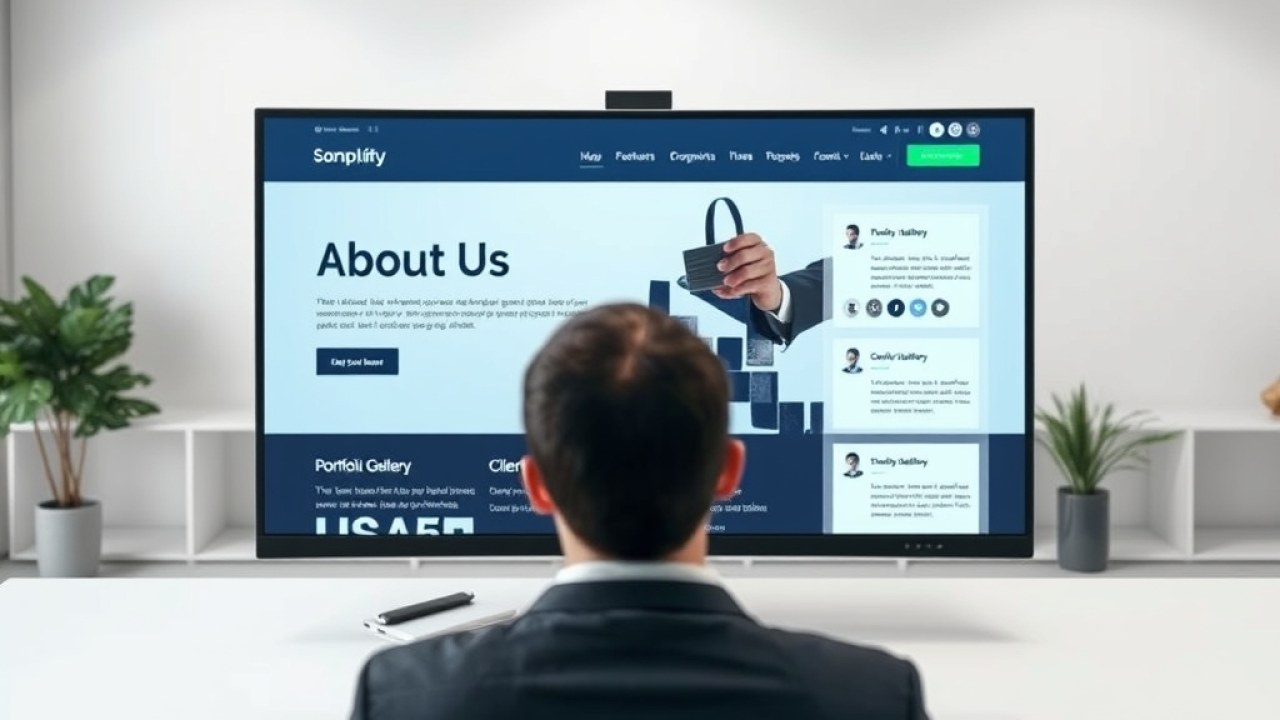 Ilustrasi website company profile profesional bisnis korporat modern di layar laptop