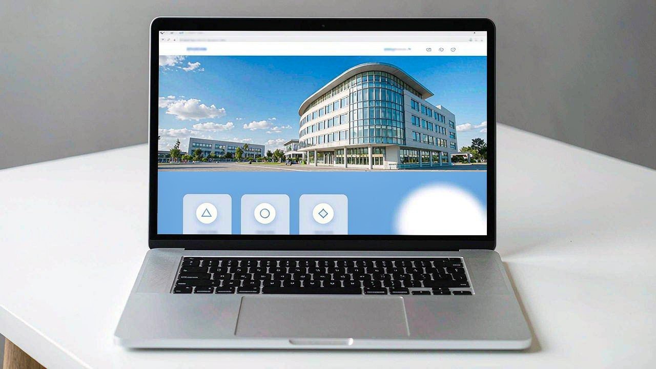 Website sekolah profesional modern dibuka di laptop menampilkan profil lembaga pendidikan yang kredibel dan terpercaya